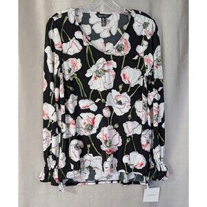 Ellen Tracy Women's Size SMALL Floral Blouse Ruffled Long Sleeve Elegant Top NEW